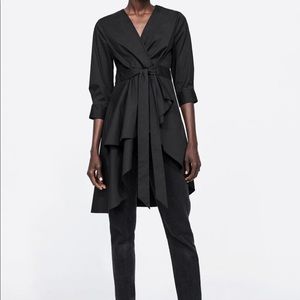 Zara black asymmetrical tunic with bow